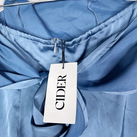 New Cider XSmall XS Blue Satin Tie Back Strapless Mini Dress Cocktail Tube - Picture 8 of 10